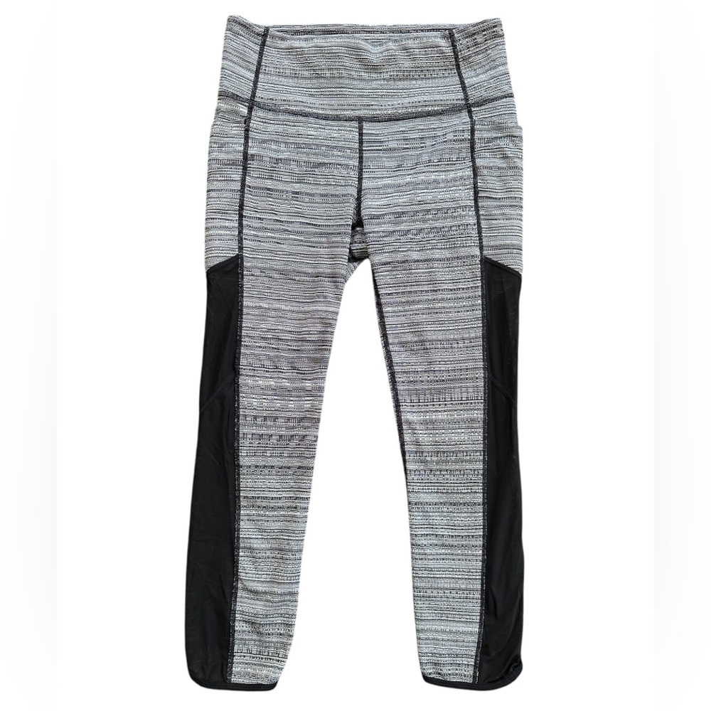 Athleta Leggings Women Sz M Black White Space Dye Mesh Inset Excellent Condition